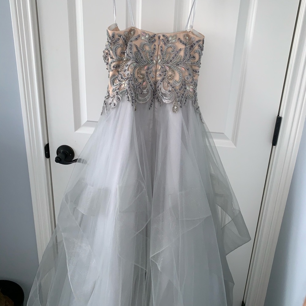 Terani Couture Strapless Prom Dress Grey/Silver - Picture 7 of 9